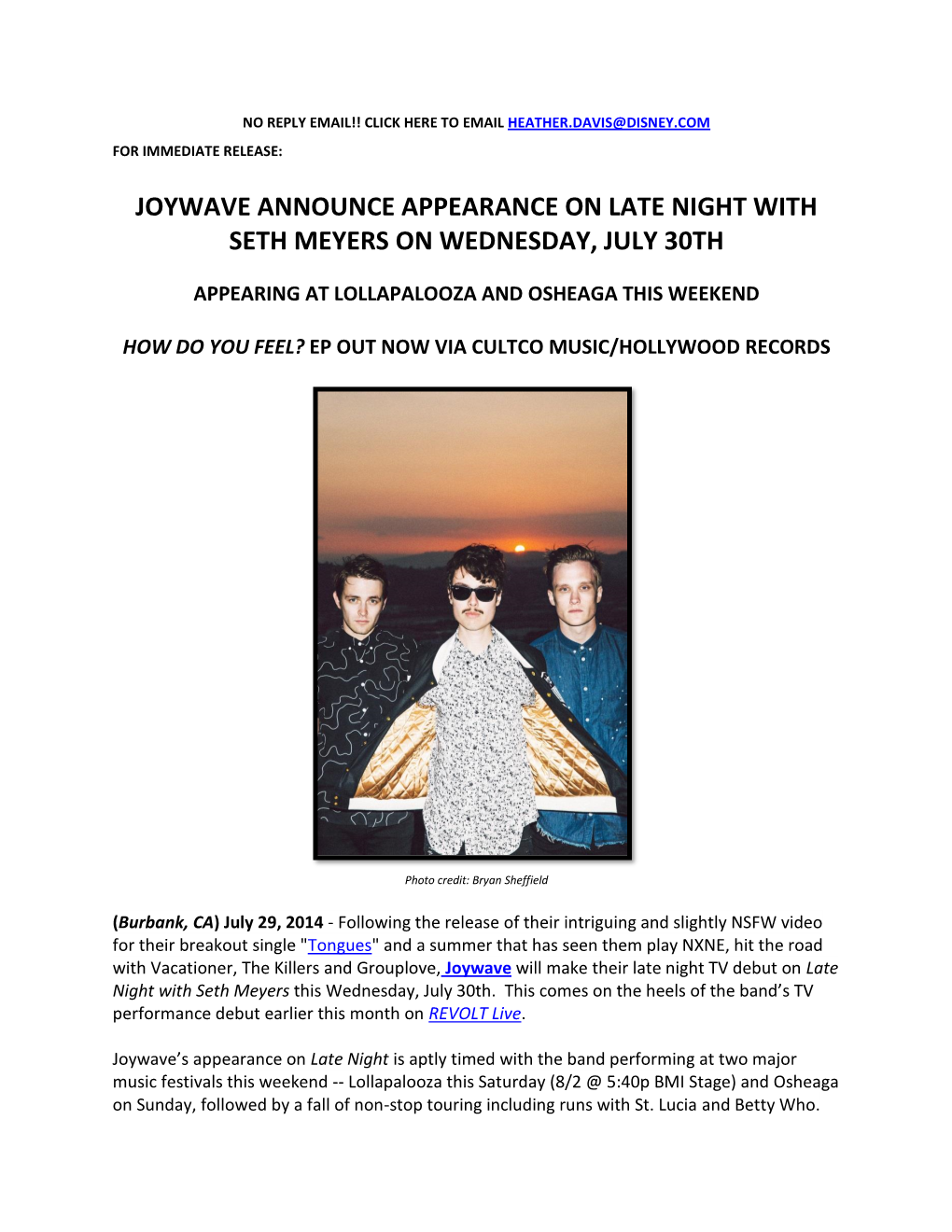Joywave Announce Appearance on Late Night with Seth Meyers on Wednesday, July 30Th