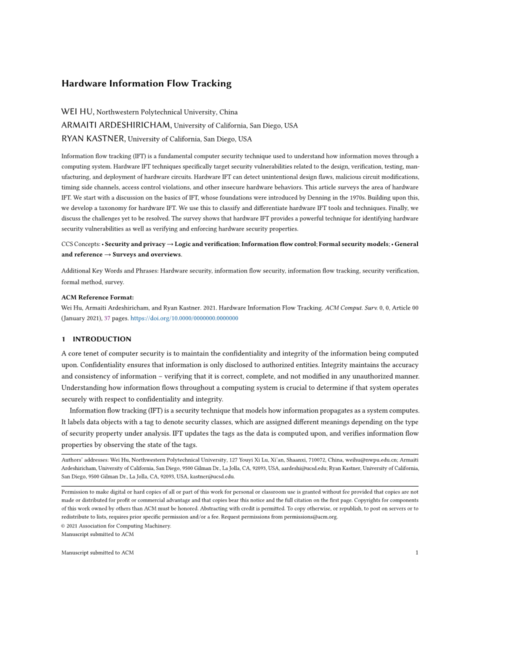 Hardware Information Flow Tracking