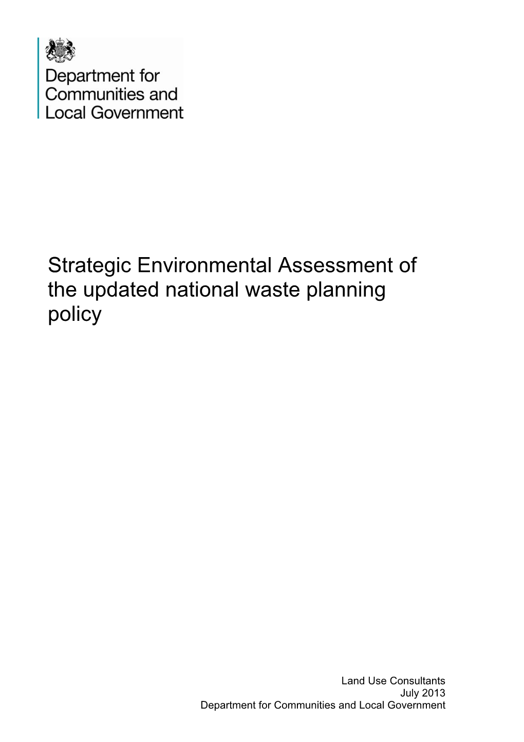 Strategic Environmental Assessment of the Revised National Waste Planning Policy