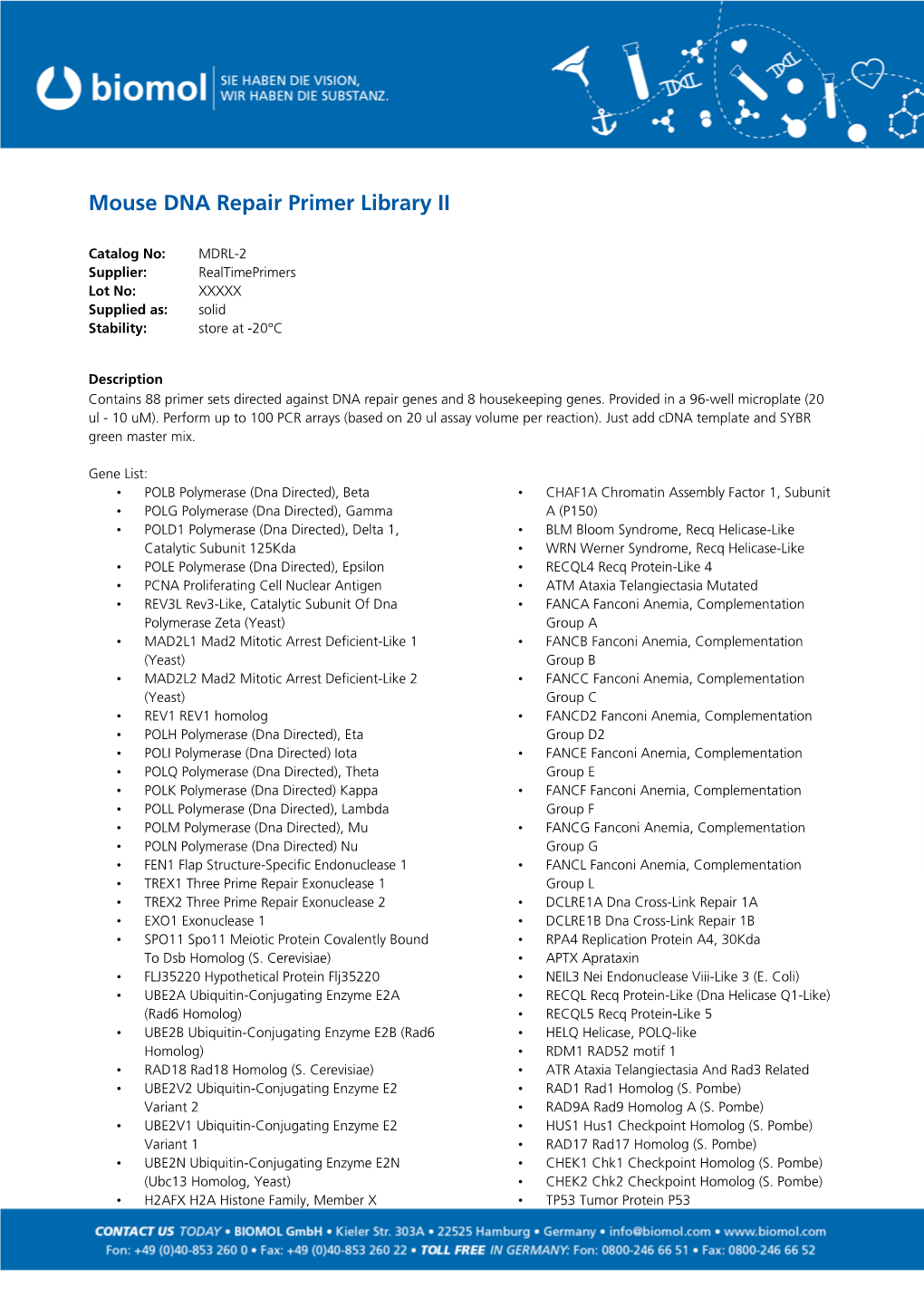 Mouse DNA Repair Primer Library II