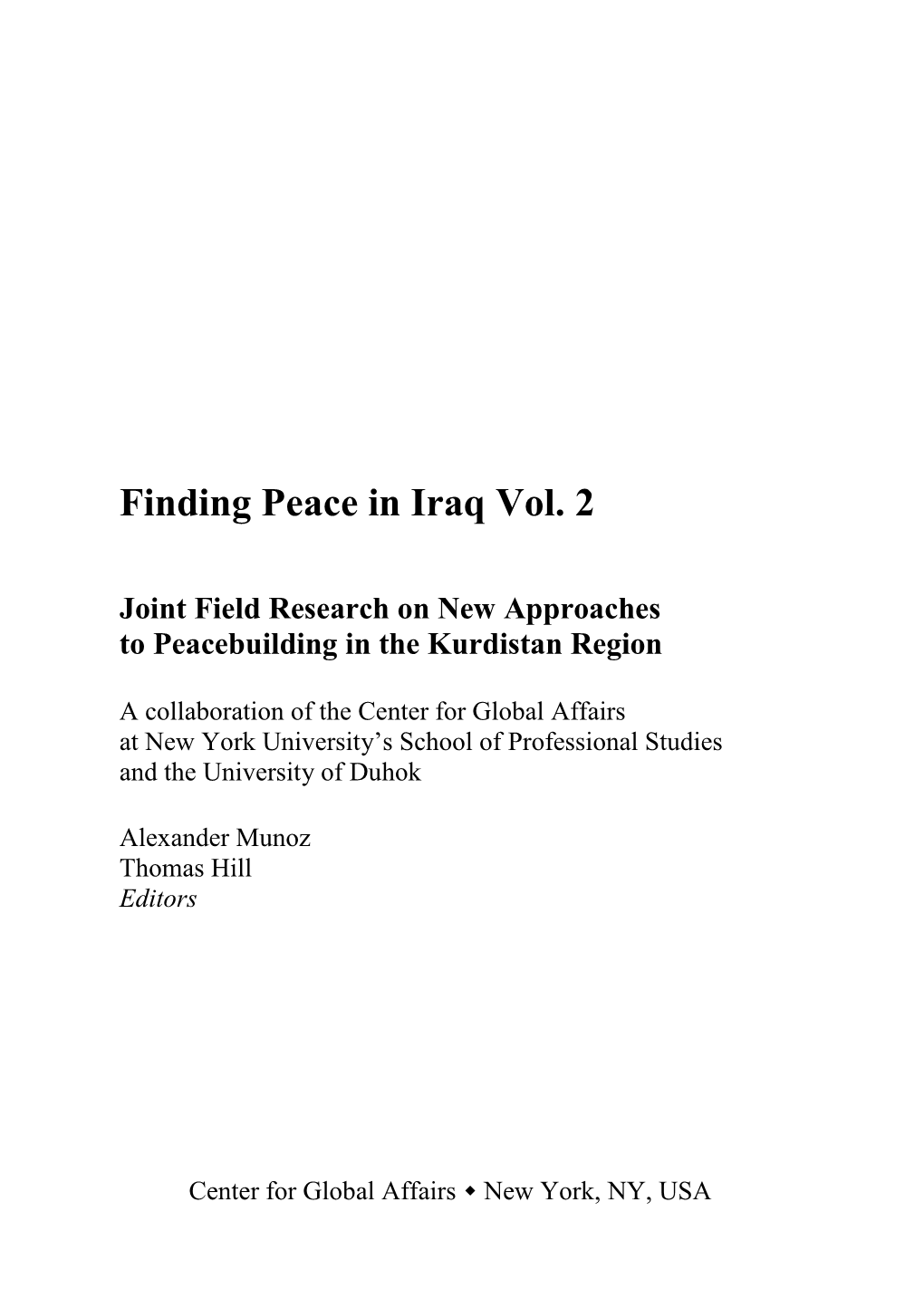 Finding Peace in Iraq Vol