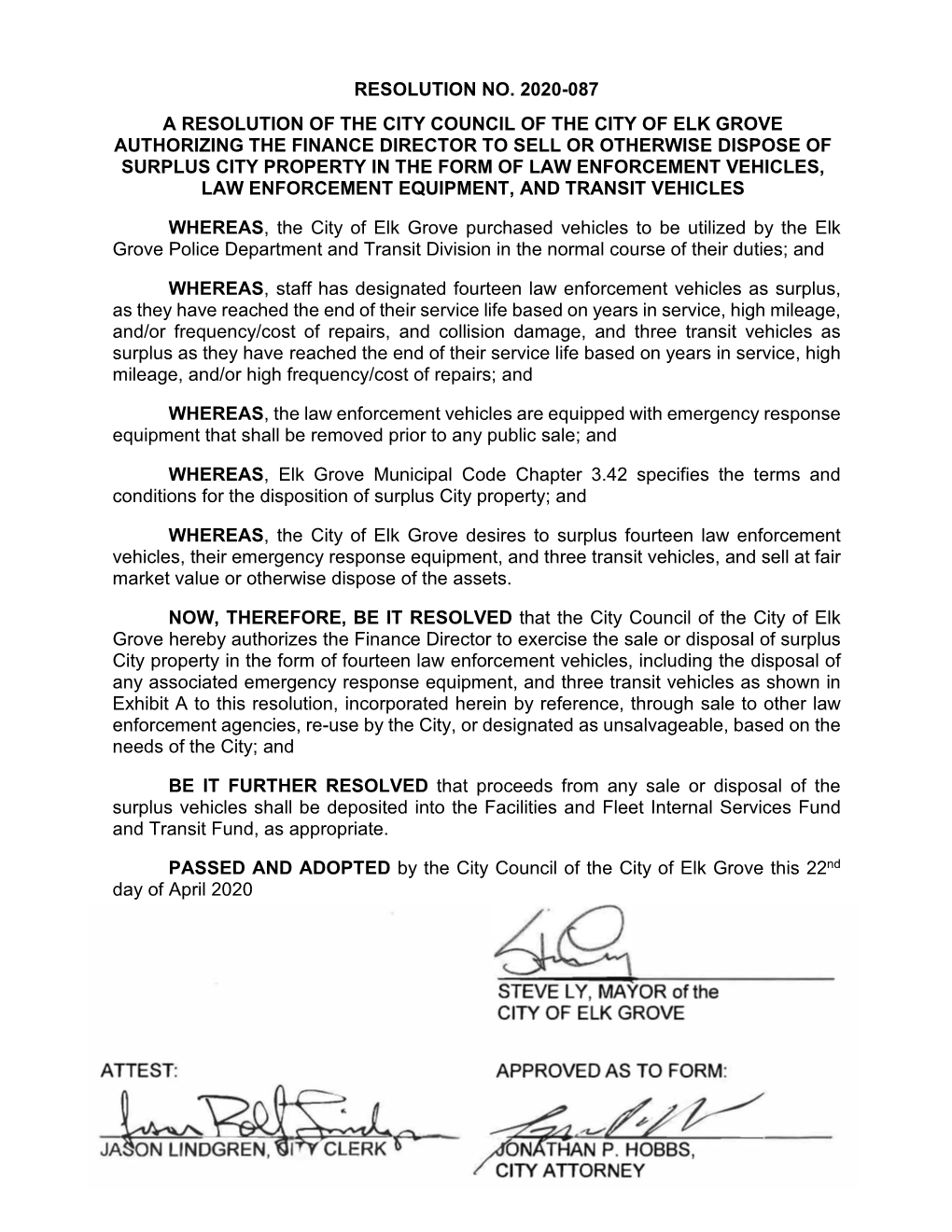 Resolution No. 2020-087 a Resolution of the City