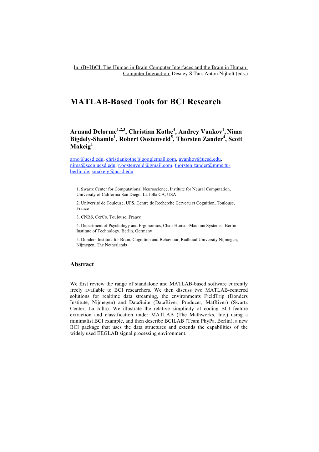 MATLAB-Based Tools for BCI Research