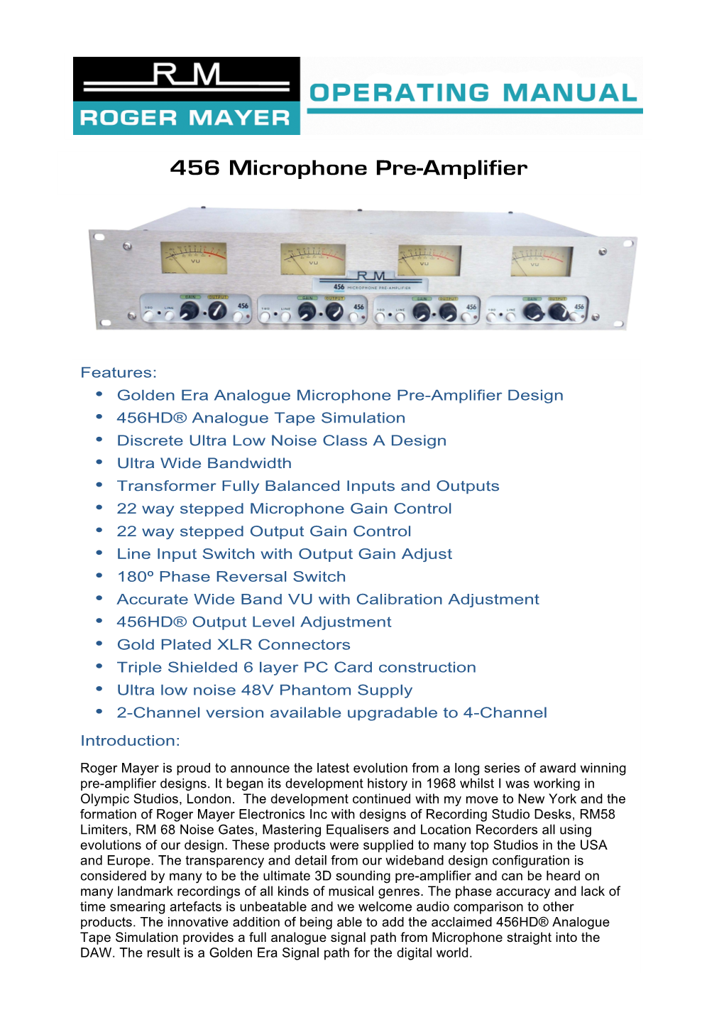 456 Microphone Pre-Amplifier