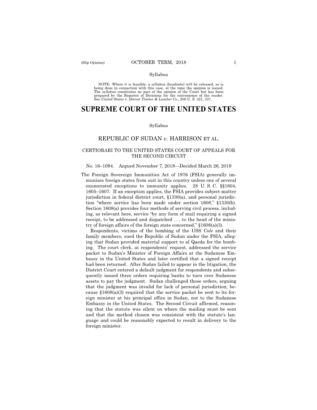 16-1094 Republic of Sudan V. Harrison (03-26-2019)