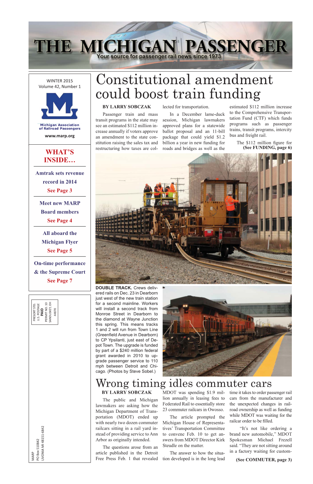 Constitutional Amendment Could Boost Train Funding by LARRY SOBCZAK Lected for Transportation
