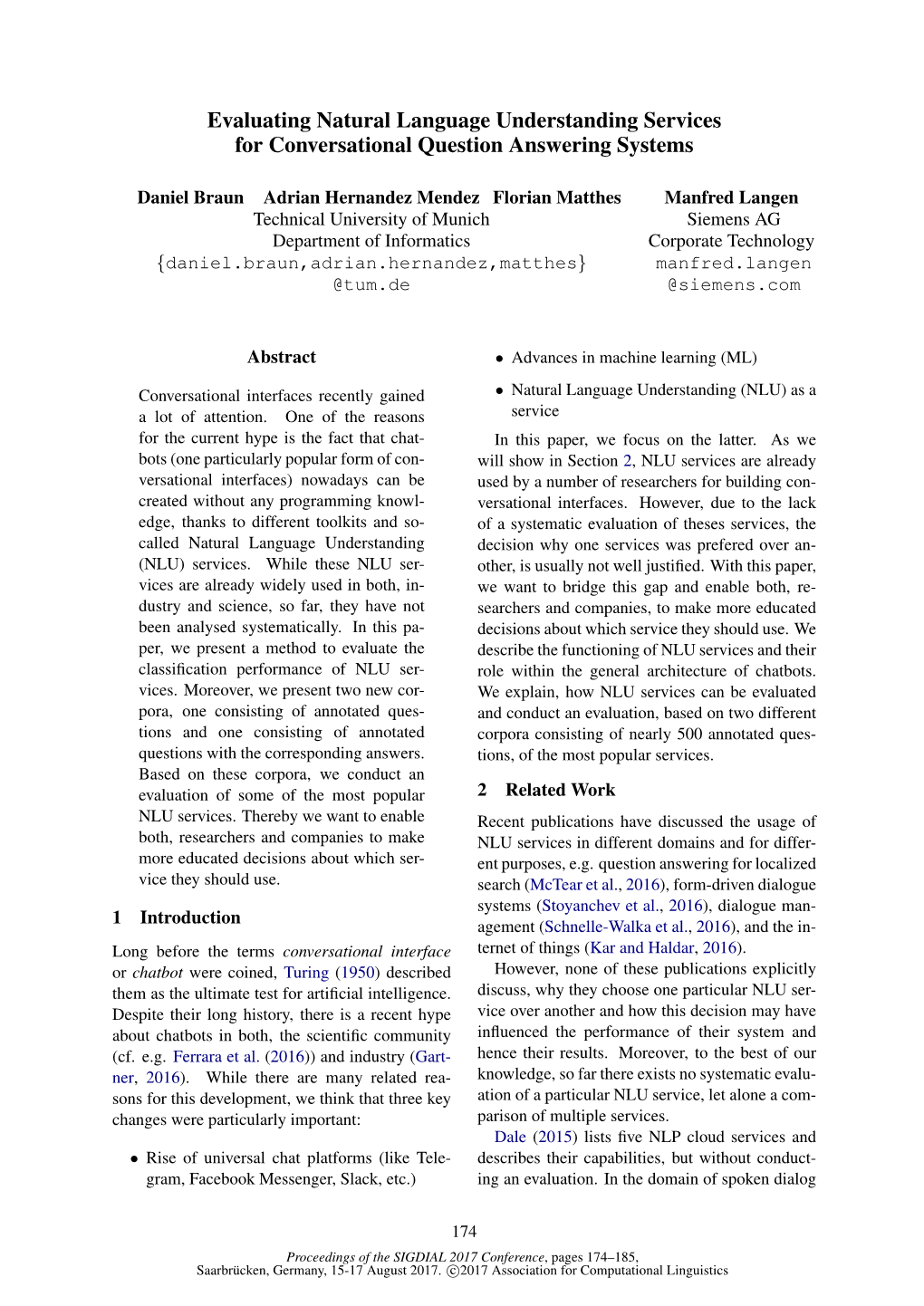 Evaluating Natural Language Understanding Services for Conversational Question Answering Systems