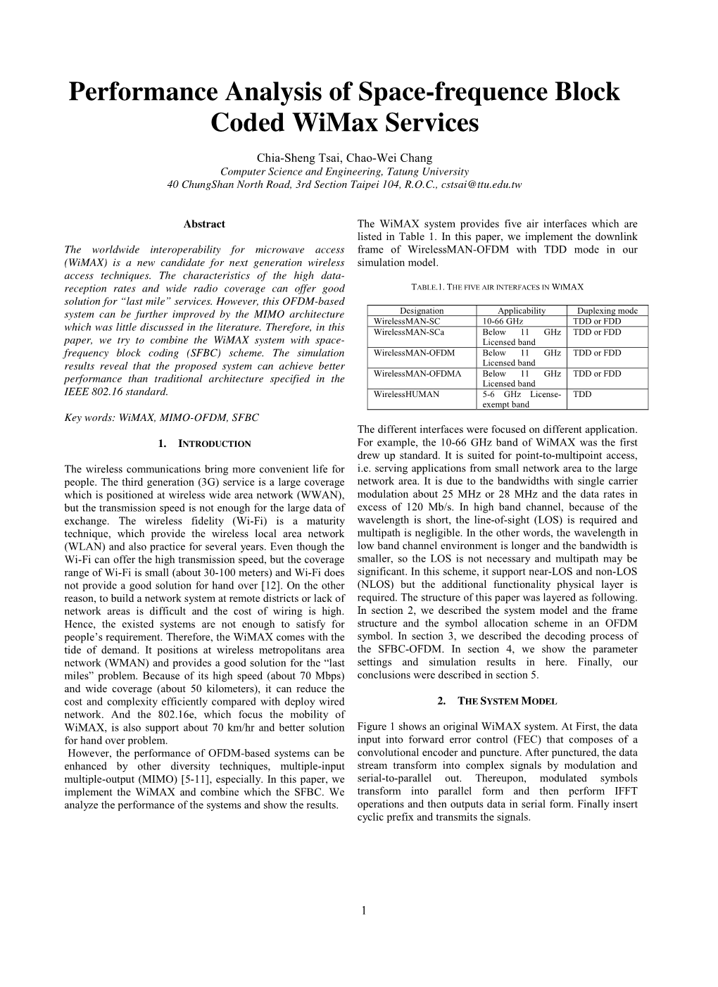 Performance Analysis of Space-Frequence Block Coded Wimax Services