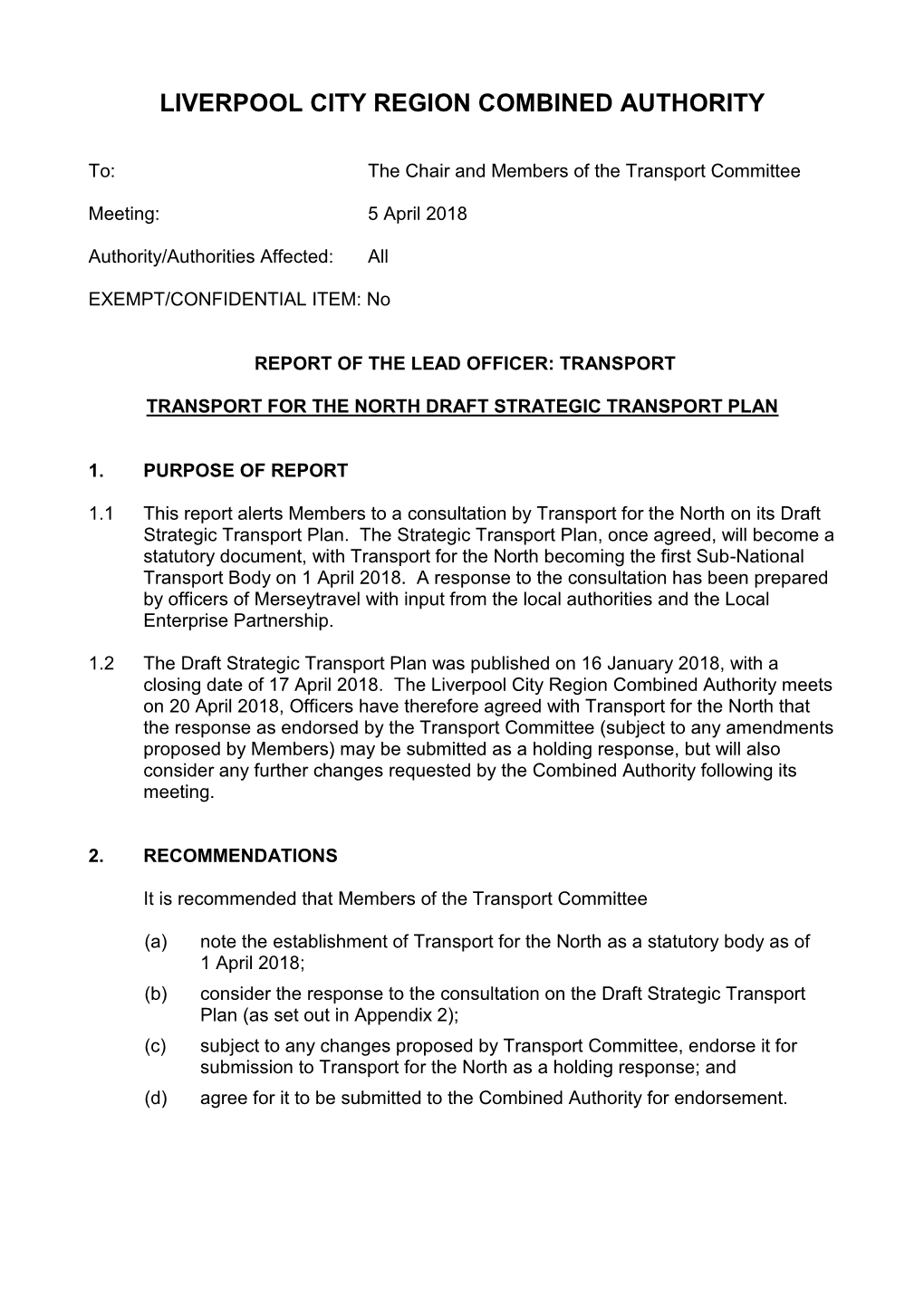 Transport for the North Draft Strategic Transport Plan PDF 122 KB