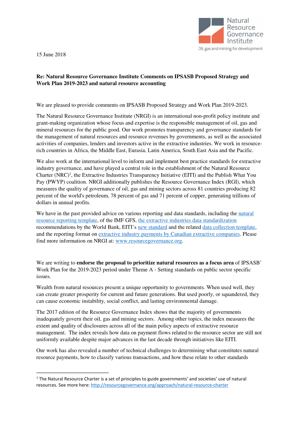 Natural Resource Governance Institute Comments on IPSASB Proposed Strategy and Work Plan 2019-2023 and Natural Resource Accounting