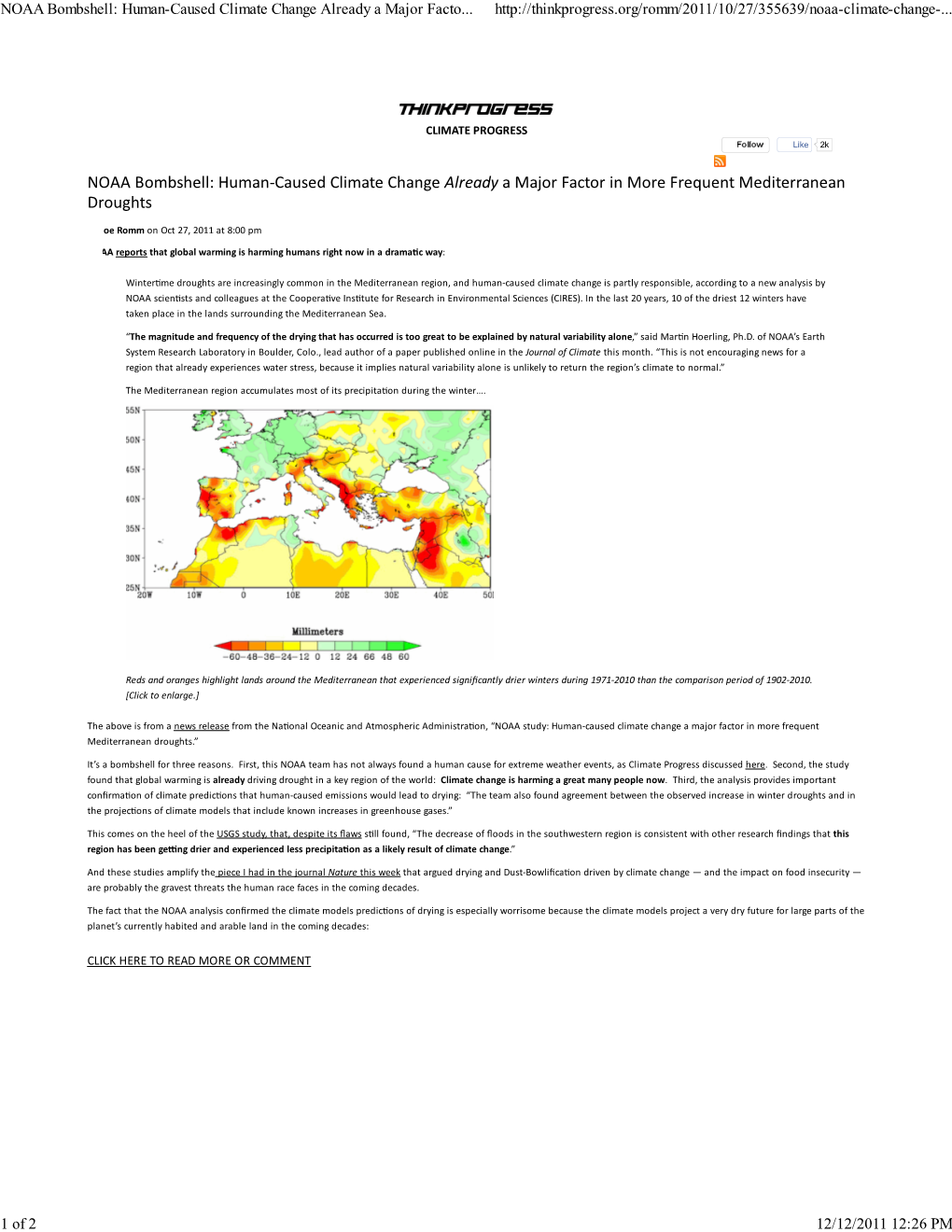 Human-Caused Climate Change Already a Major Factor in More Frequent Mediterranean Droughts