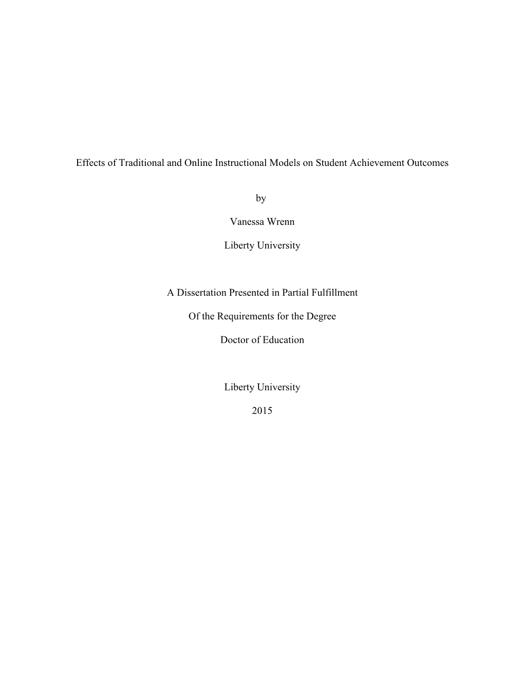 Effects of Traditional and Online Instructional Models on Student Achievement Outcomes