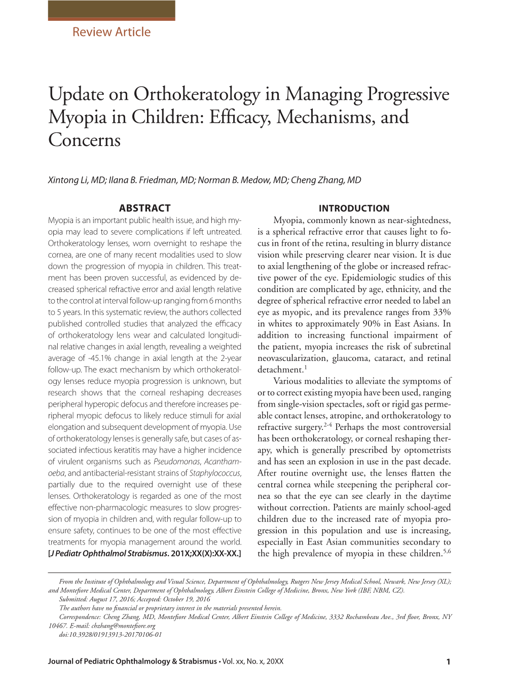 Update on Orthokeratology in Managing Progressive Myopia in Children: Efficacy, Mechanisms, and Concerns