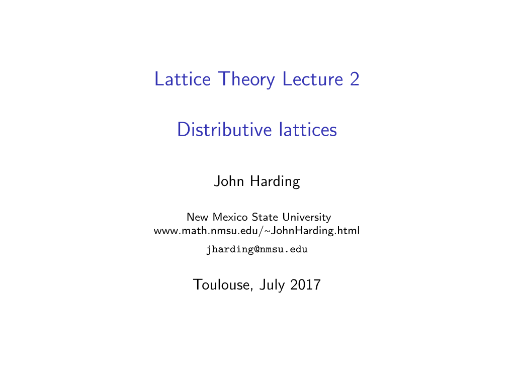 Lattice Theory Lecture 2 Distributive Lattices