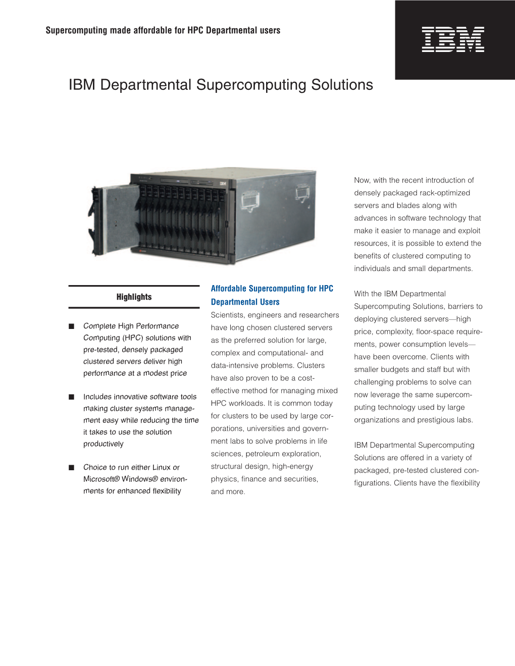 IBM Departmental Supercomputing Solutions