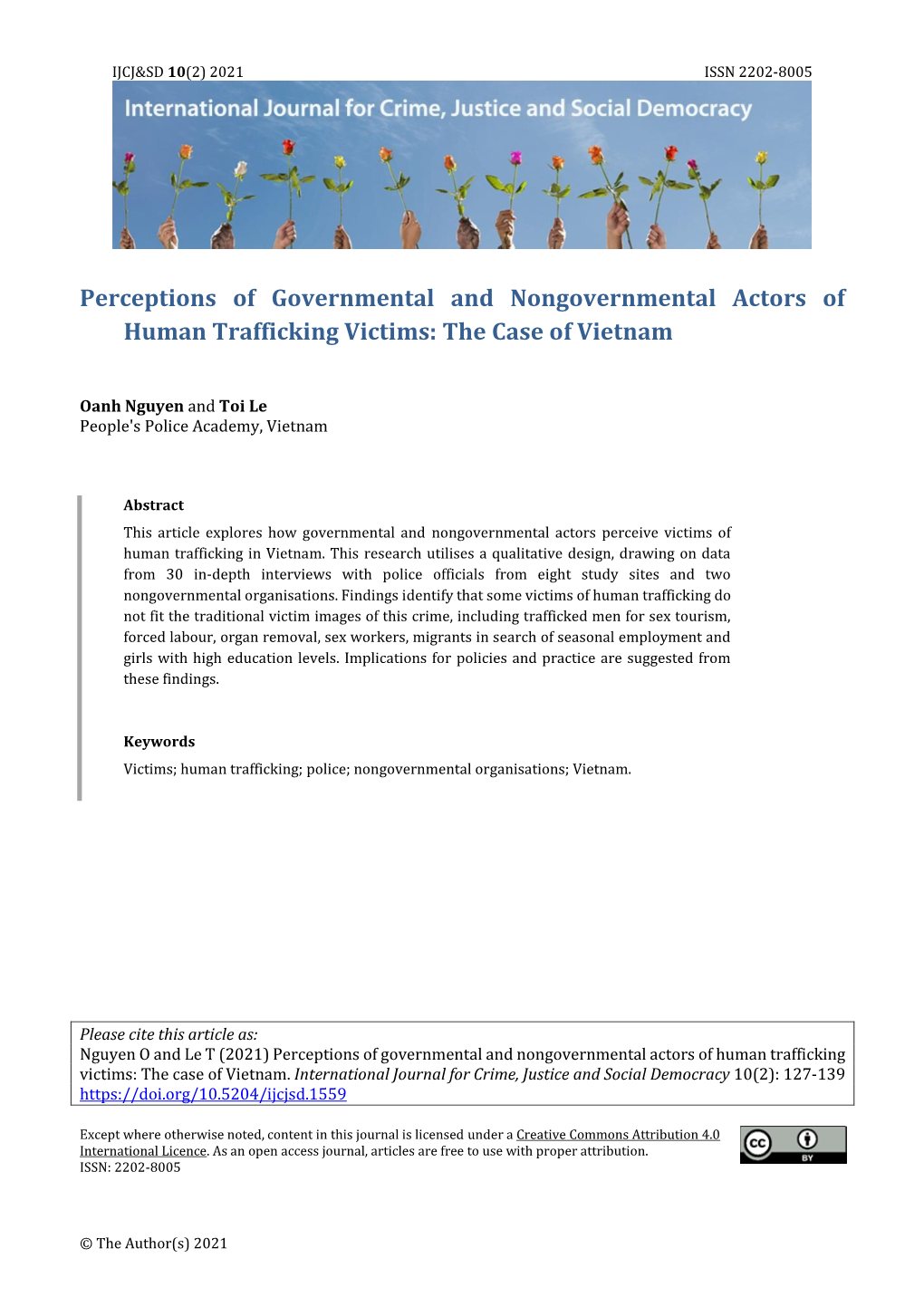 Perceptions of Governmental and Nongovernmental Actors of Human Trafficking Victims: the Case of Vietnam