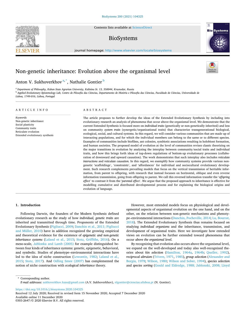 Non-Genetic Inheritance: Evolution Above the Organismal Level