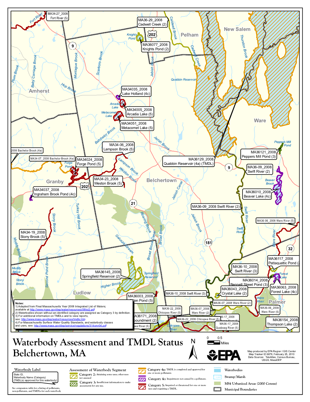 Belchertown, MA Waterbody Assessment, 305(B)/303(D), And