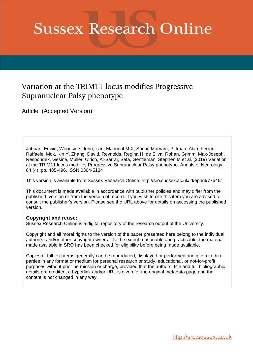 TRIM11 Locus Modifies PSP Phenotype