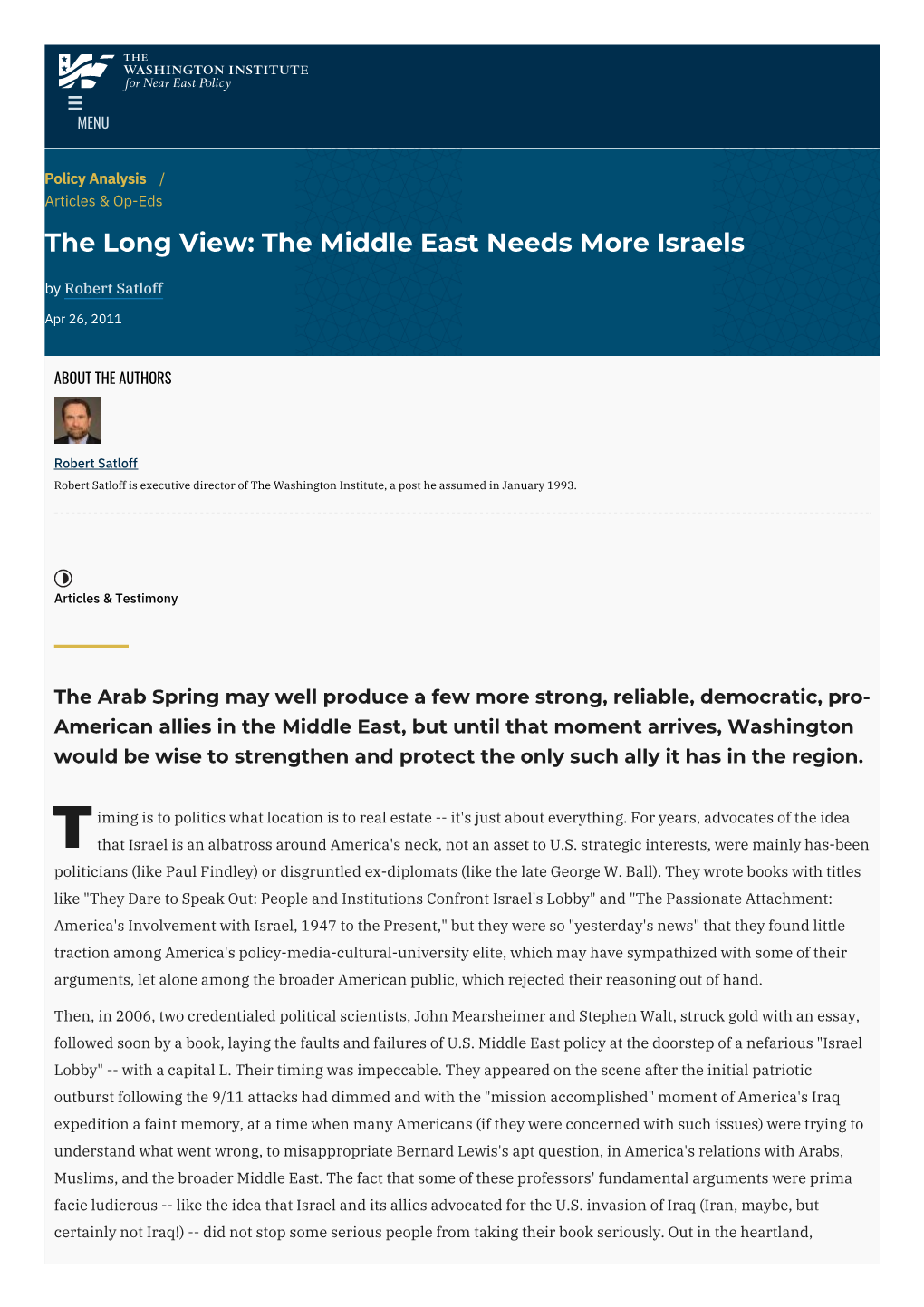 The Long View: the Middle East Needs More Israels | The