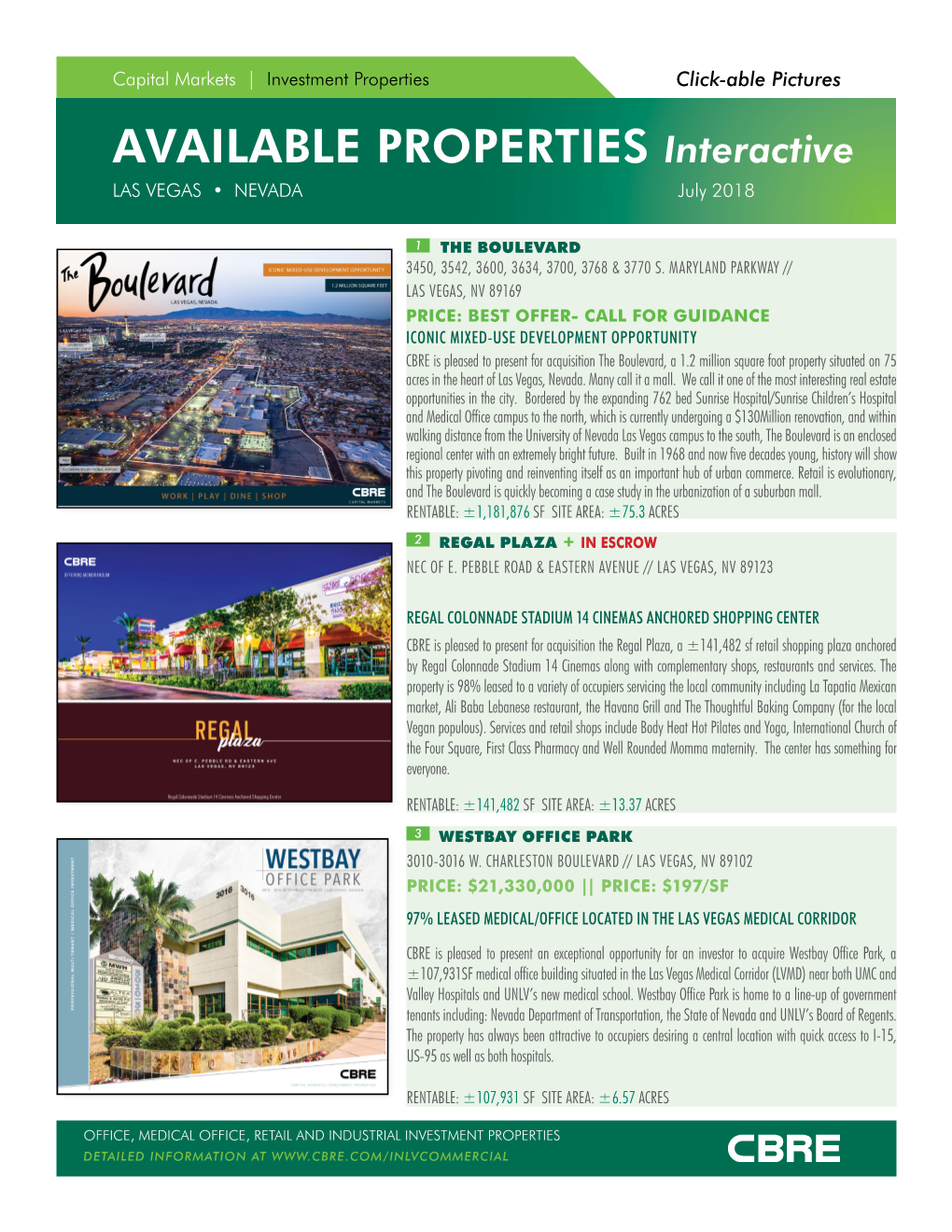 AVAILABLE PROPERTIES Interactive LAS VEGAS • NEVADA July 2018