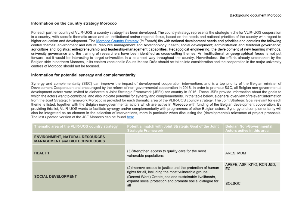 Information on the Country Strategy Morocco Information for Potential