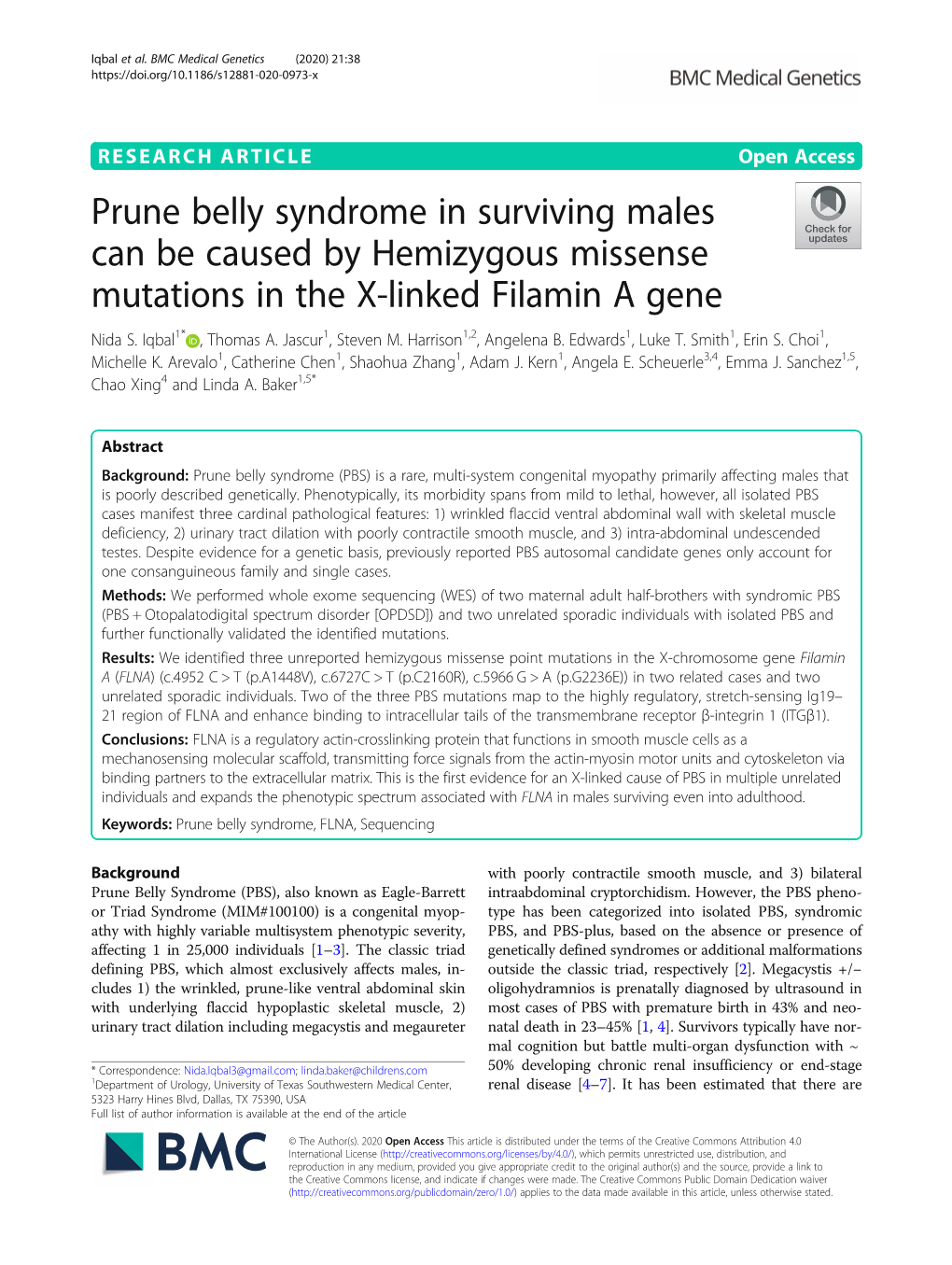 Prune Belly Syndrome in Surviving Males Can Be Caused by Hemizygous Missense Mutations in the X-Linked Filamin a Gene Nida S