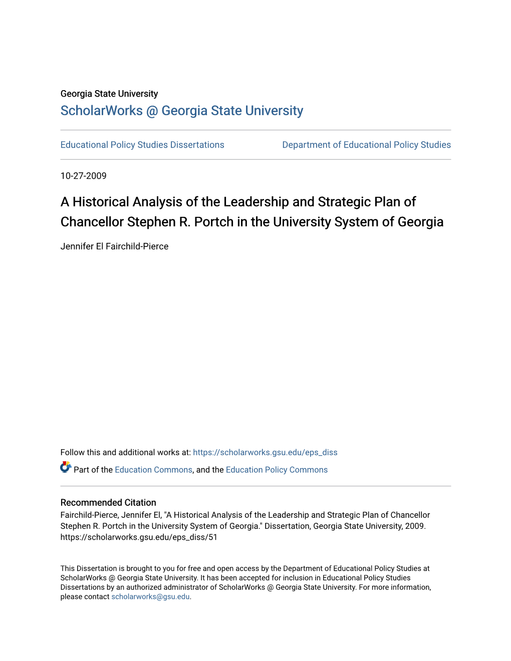A Historical Analysis of the Leadership and Strategic Plan of Chancellor Stephen R