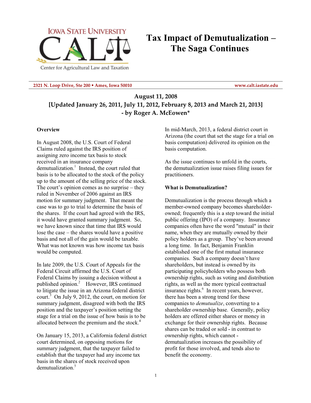 Tax Impact of Demutualization – the Saga Continues