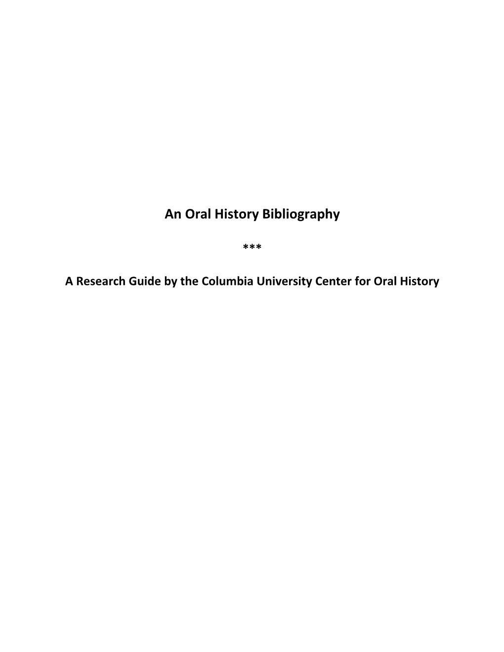 The Oral History Bibliography