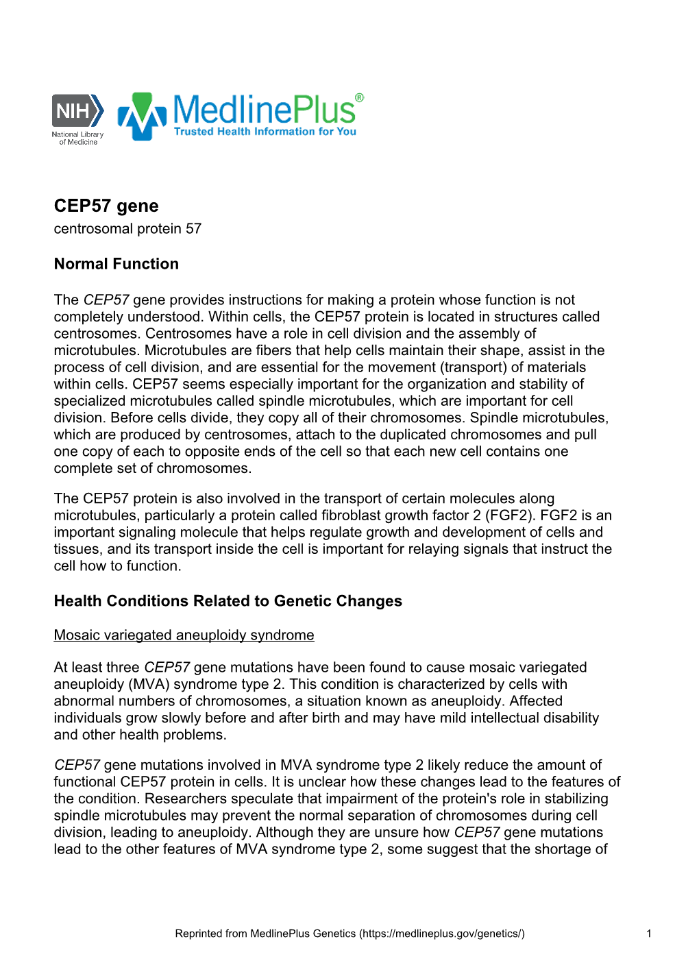 CEP57 Gene Centrosomal Protein 57