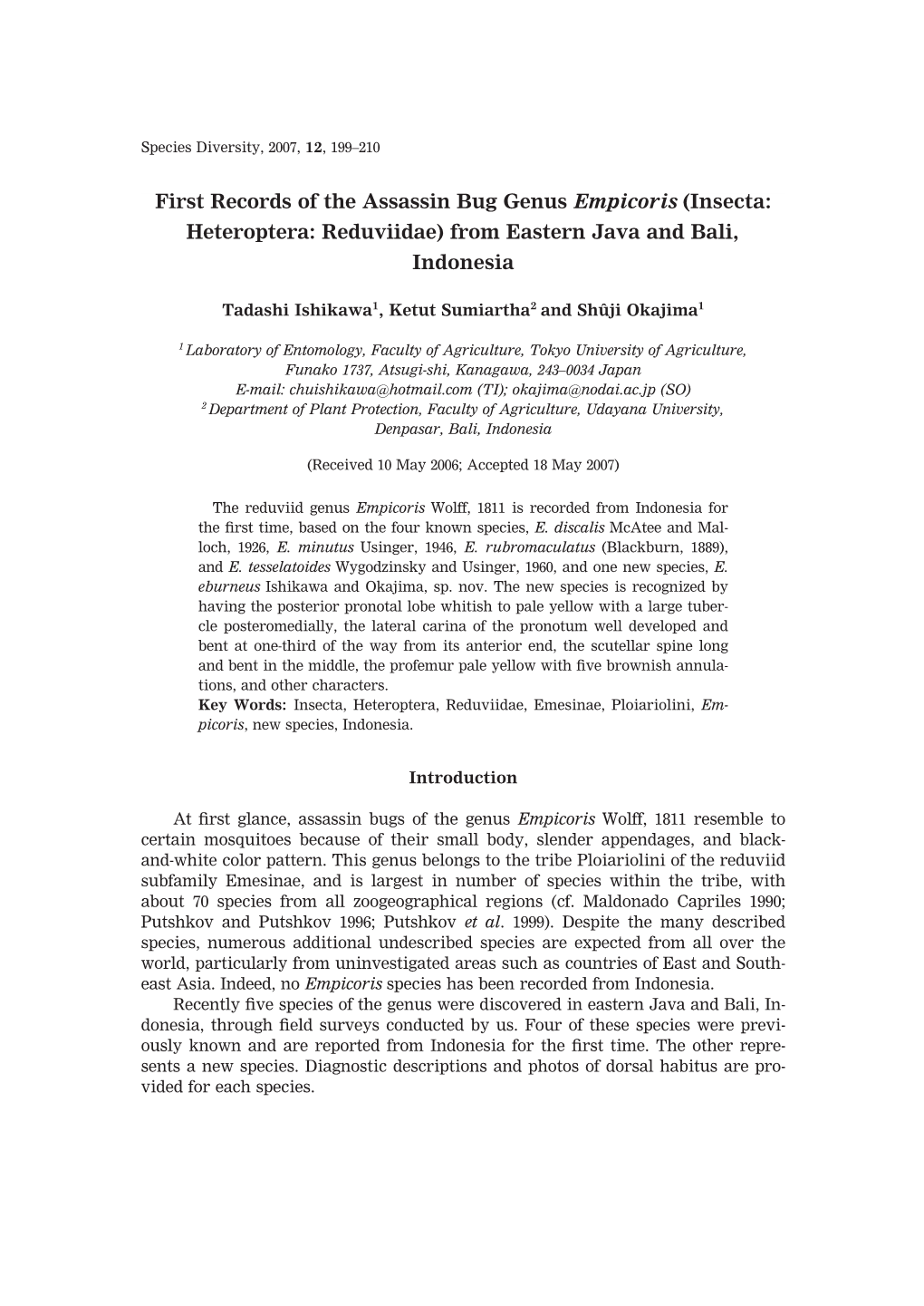 First Records of the Assassin Bug Genus Empicoris (Insecta: Heteroptera: Reduviidae) from Eastern Java and Bali, Indonesia