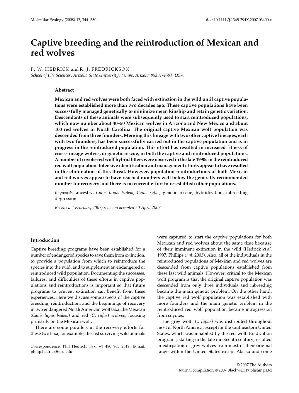 Captive Breeding and the Reintroduction