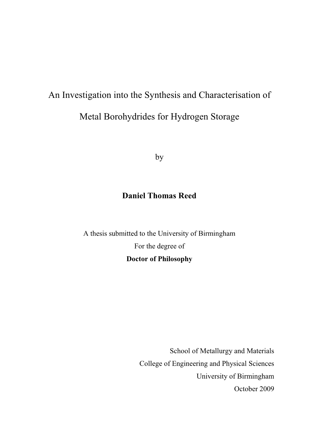 An Investigation Into the Synthesis and Characterisation of Metal