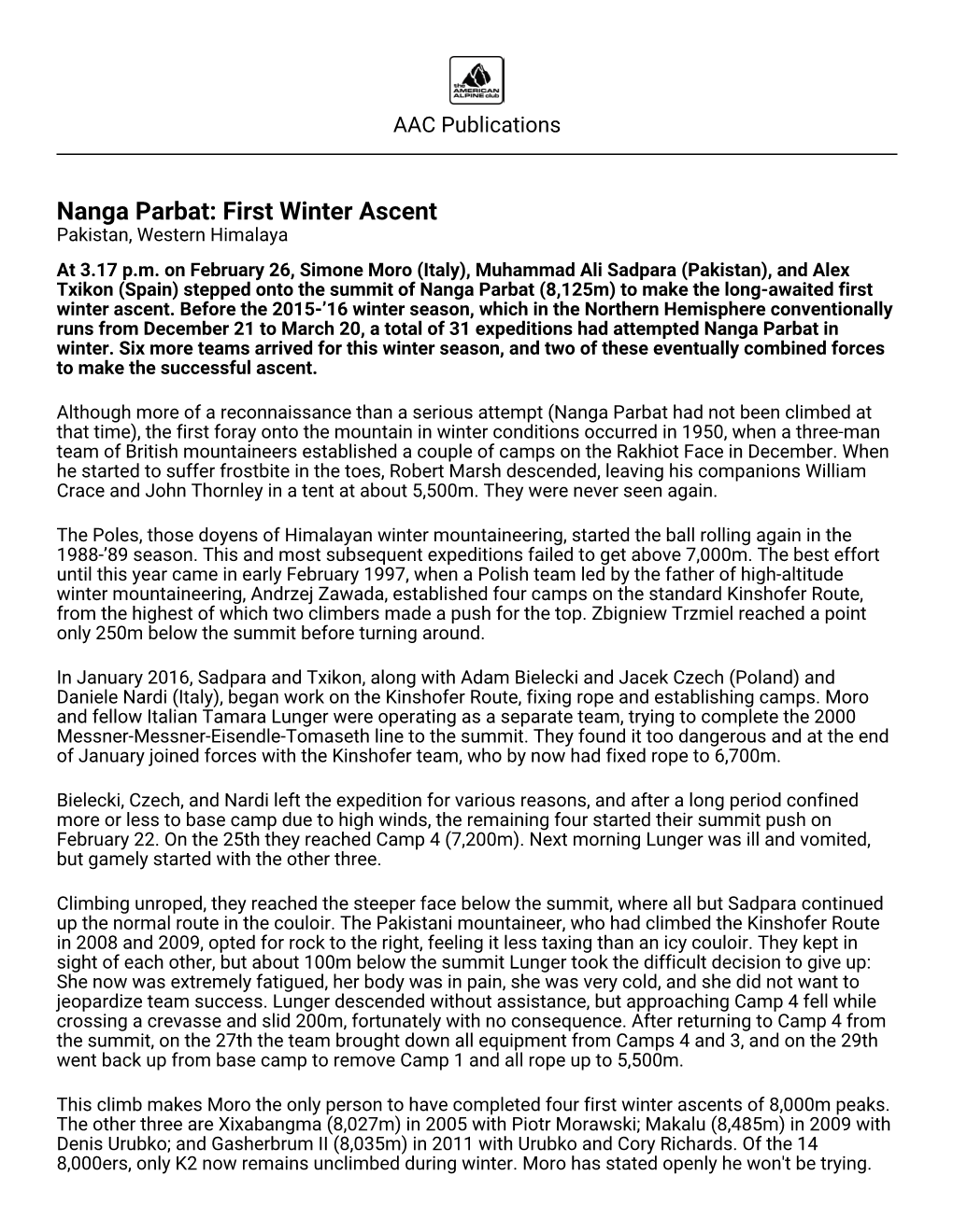 Nanga Parbat: First Winter Ascent Pakistan, Western Himalaya at 3.17 P.M