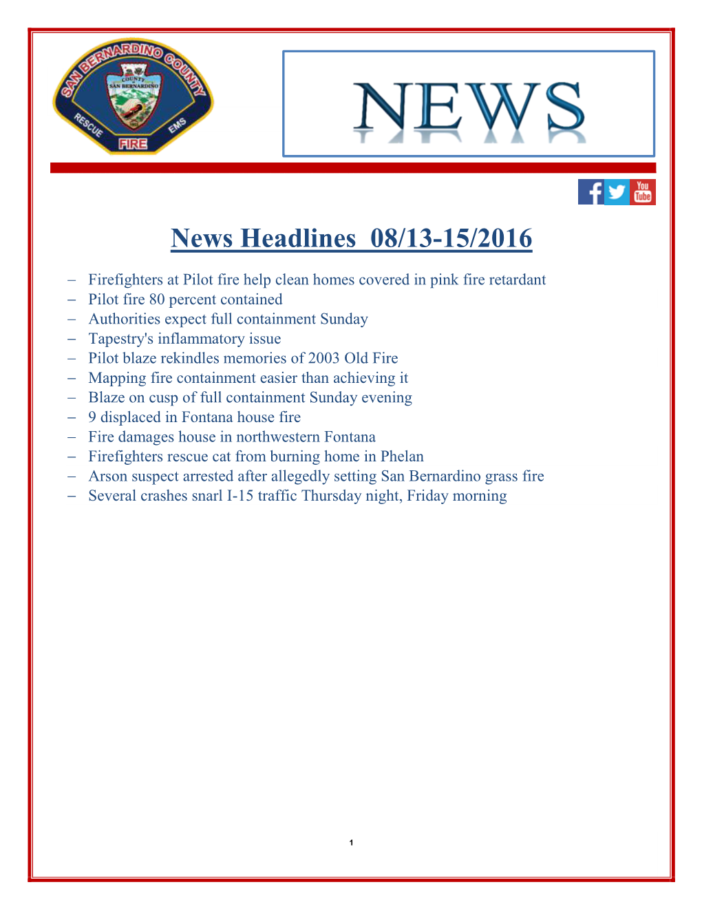News Headlines 08/13-15/2016