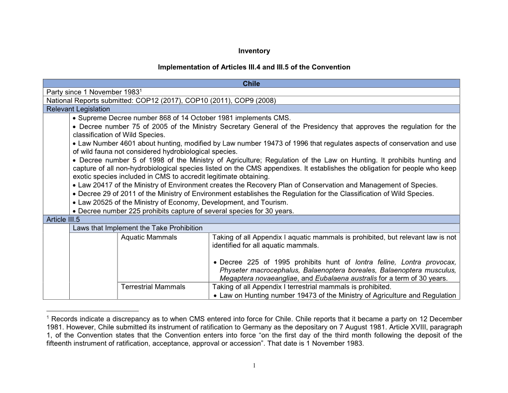 Inventory Implementation of Articles III.4 and III.5 of the Convention