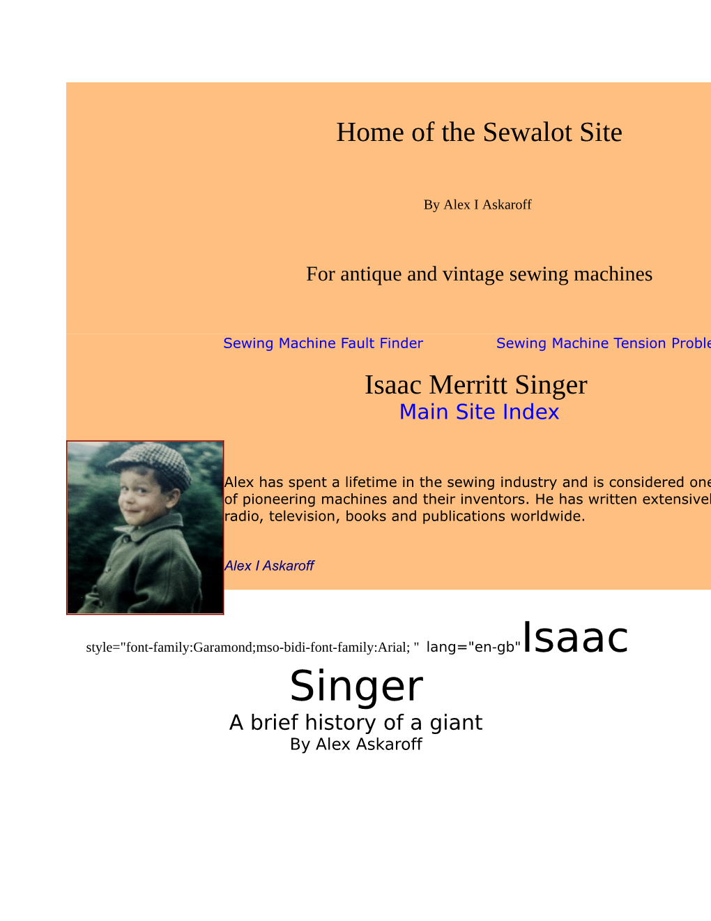 Singer Main Site Index