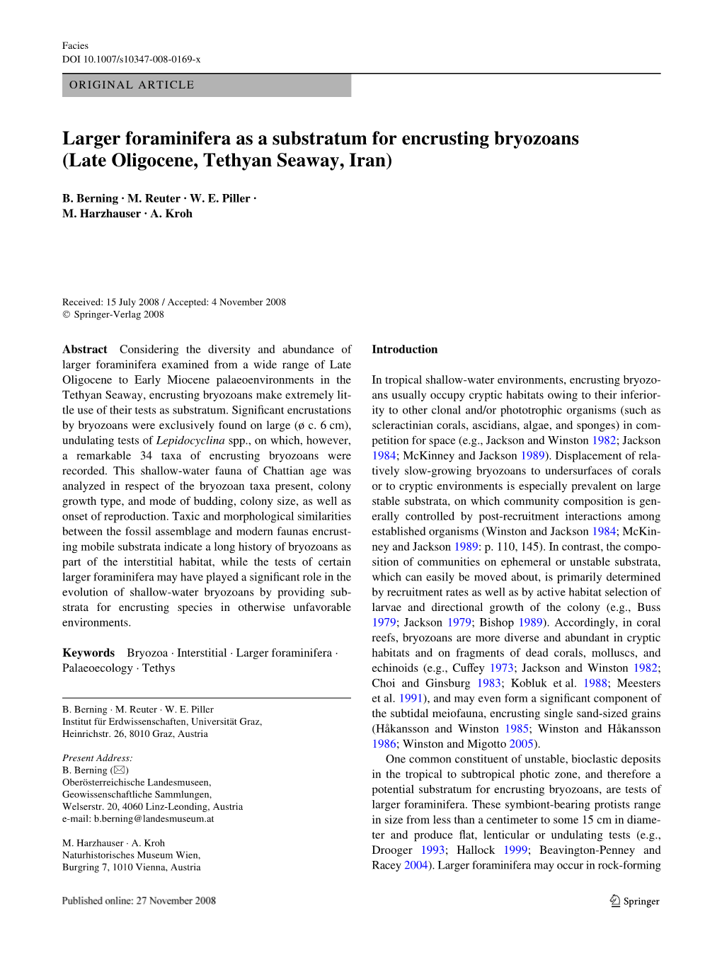 Larger Foraminifera As a Substratum for Encrusting Bryozoans (Late Oligocene, Tethyan Seaway, Iran)