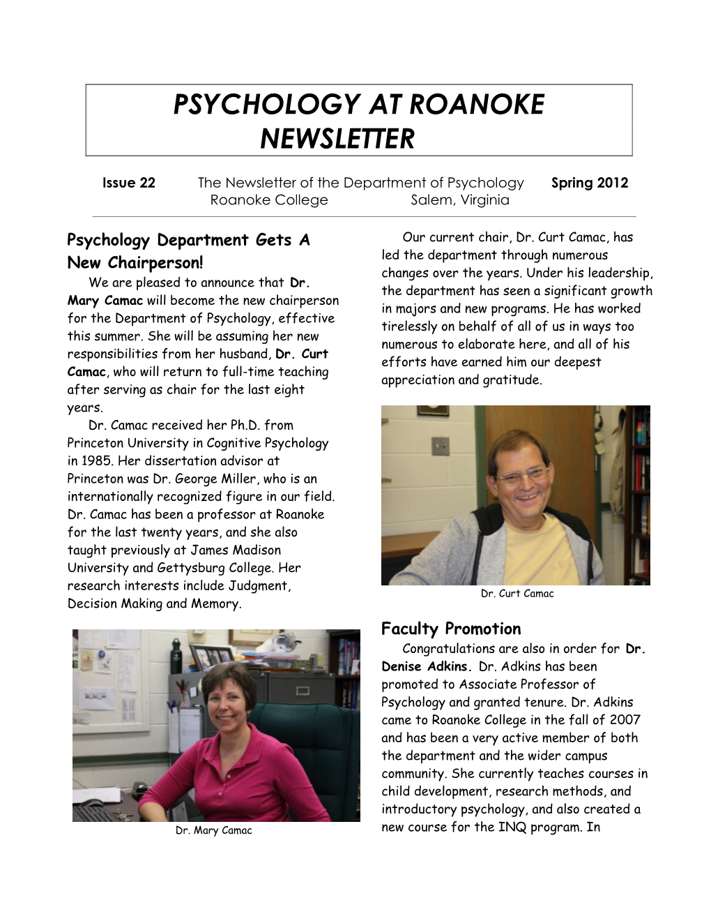 Psychology at Roanoke Newsletter