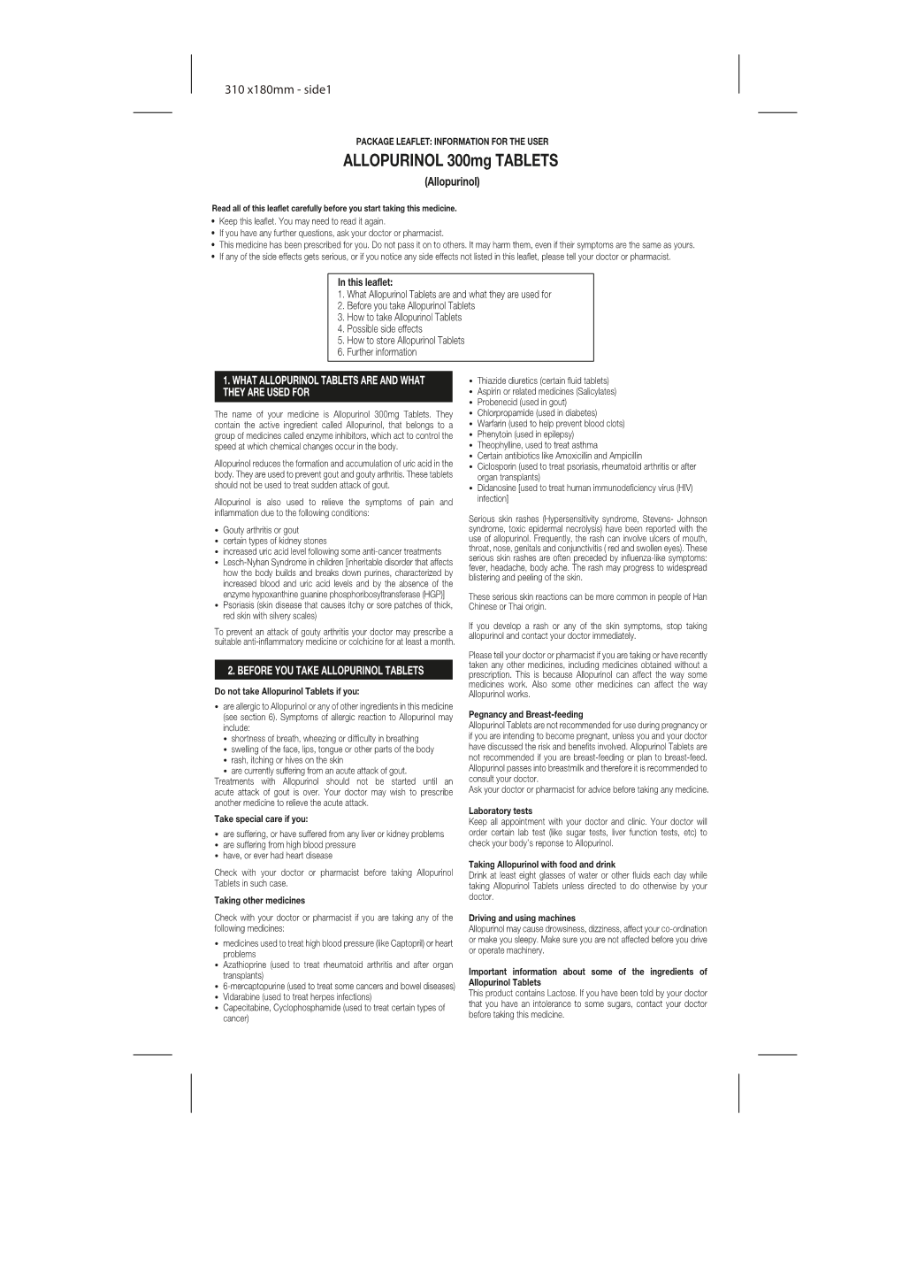 ALLOPURINOL 300Mg TABLETS (Allopurinol)