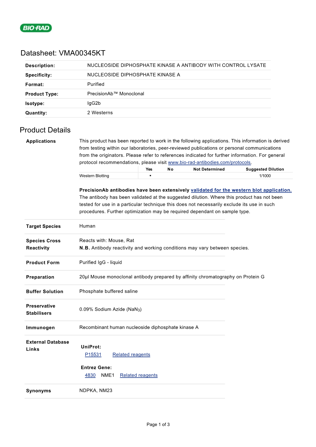 Datasheet: VMA00345KT Product Details