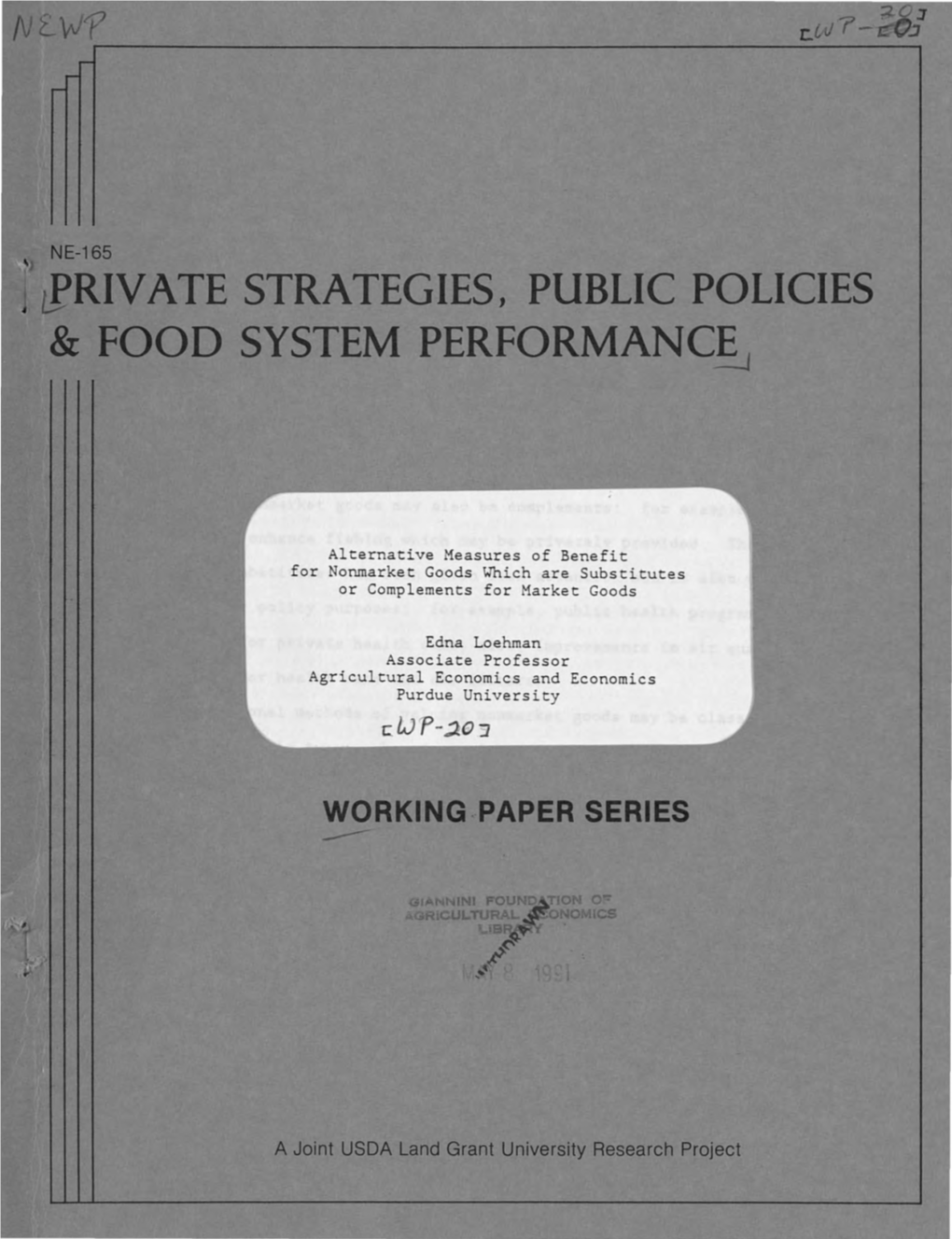 Tpriv ATE STRATEGIES, PUBLIC POLICIES & FOOD SYSTEM PERFORMANC-S