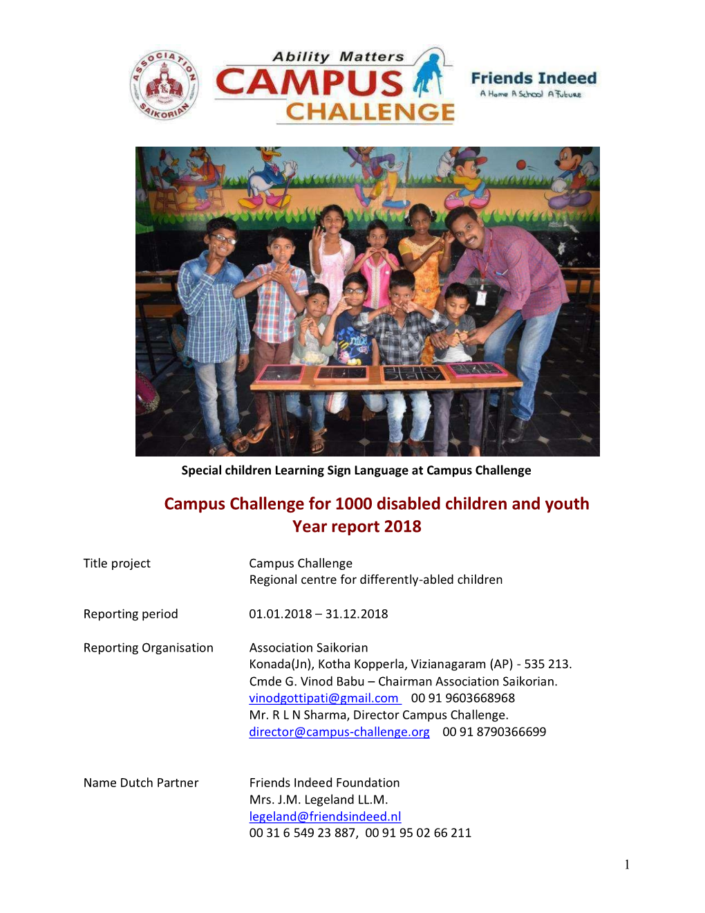 Campus Challenge for 1000 Disabled Children and Youth Year Report 2018