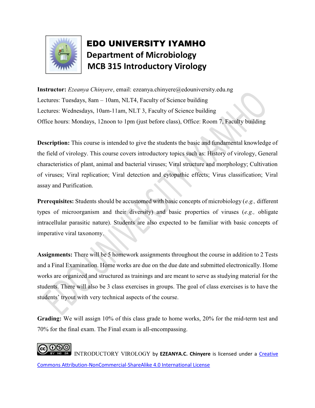 Department of Microbiology MCB 315 Introductory Virology