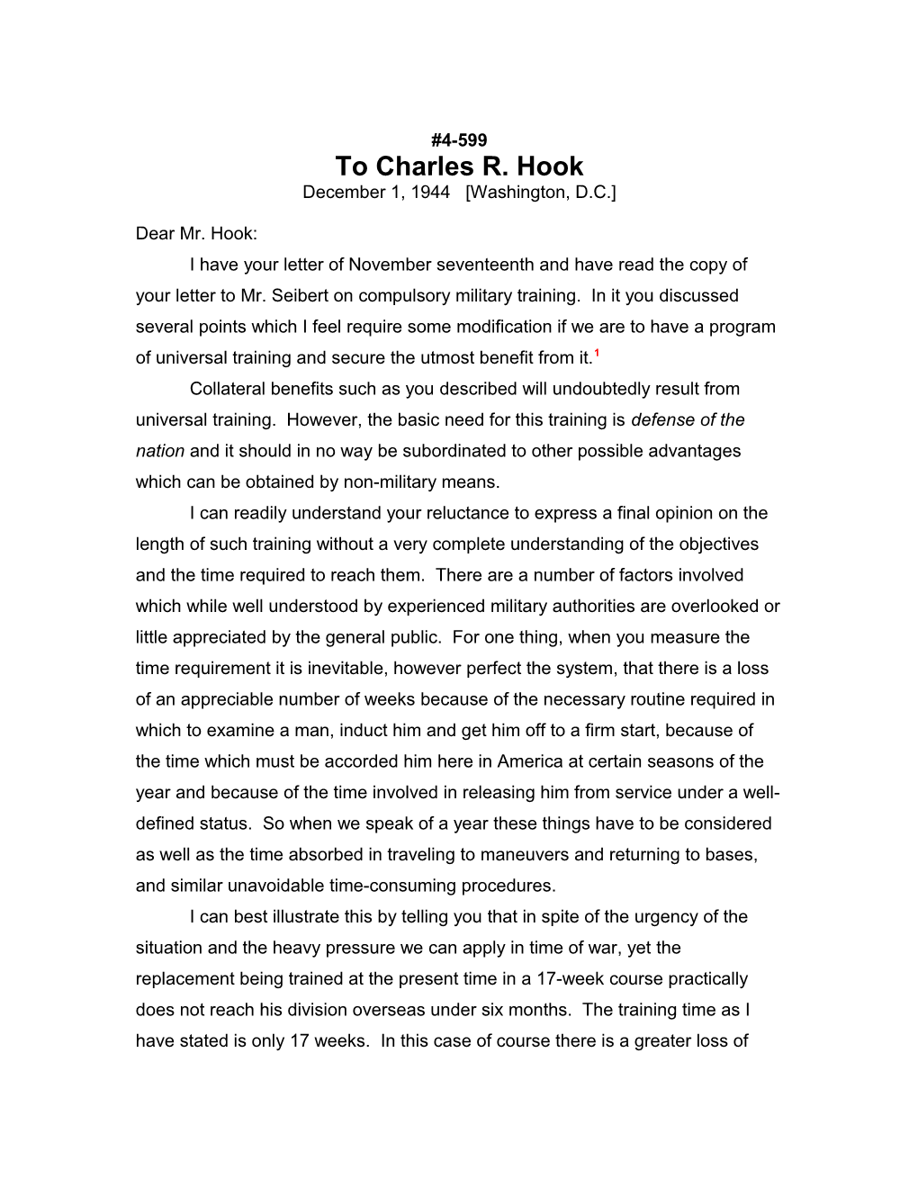 To Charles R. Hook