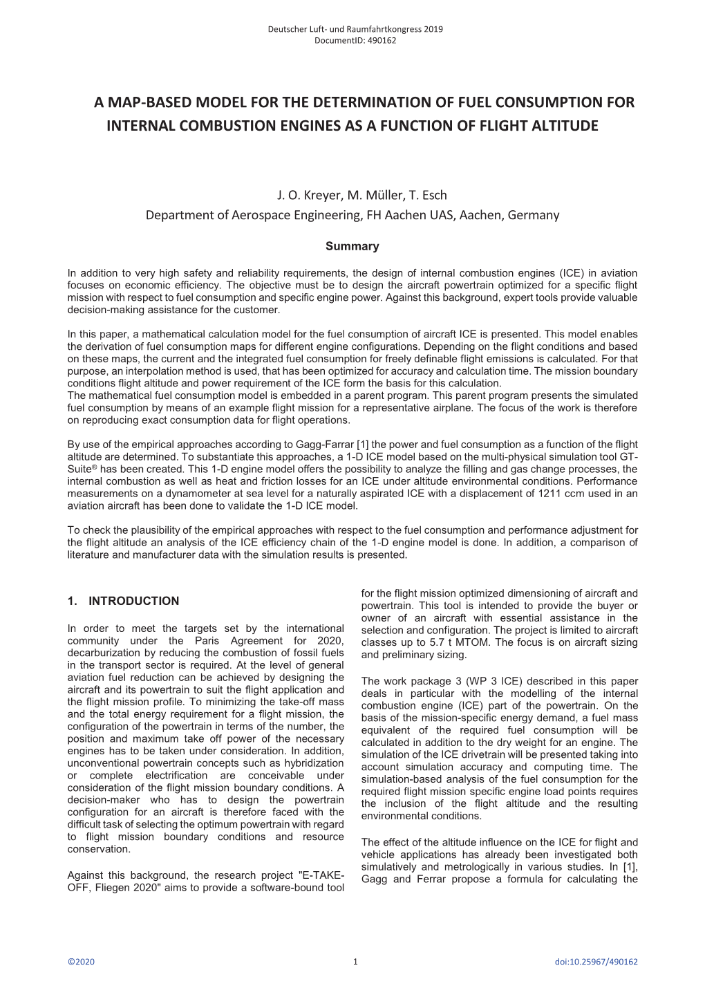 A Map-Based Model for the Determination of Fuel Consumption for Internal Combustion Engines As a Function of Flight Altitude