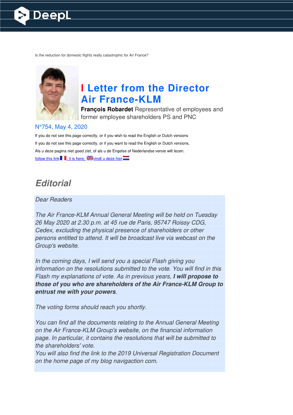 I Letter from Th Air France Letter from the Director Air France-KLM