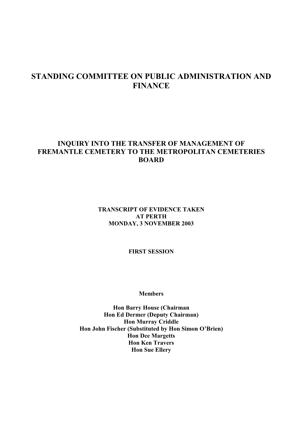 Standing Committee on Public Administration and Finance