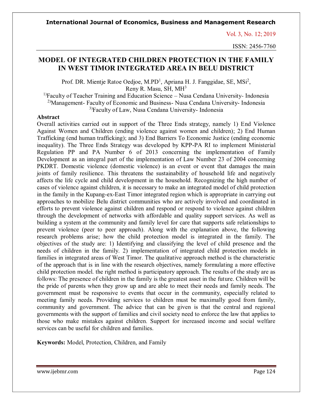 Model of Integrated Children Protection in the Family in West Timor Integrated Area in Belu District